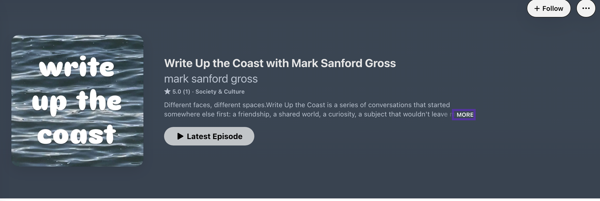 Write Up the Coast podcast artwork shown over ocean water